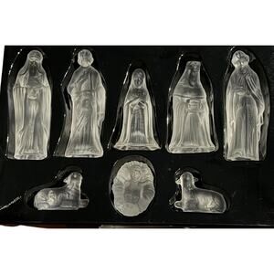 Frosted Glass Nativity Set 8 Pieces Holiday Christmas Jesus Sheep Three Kings